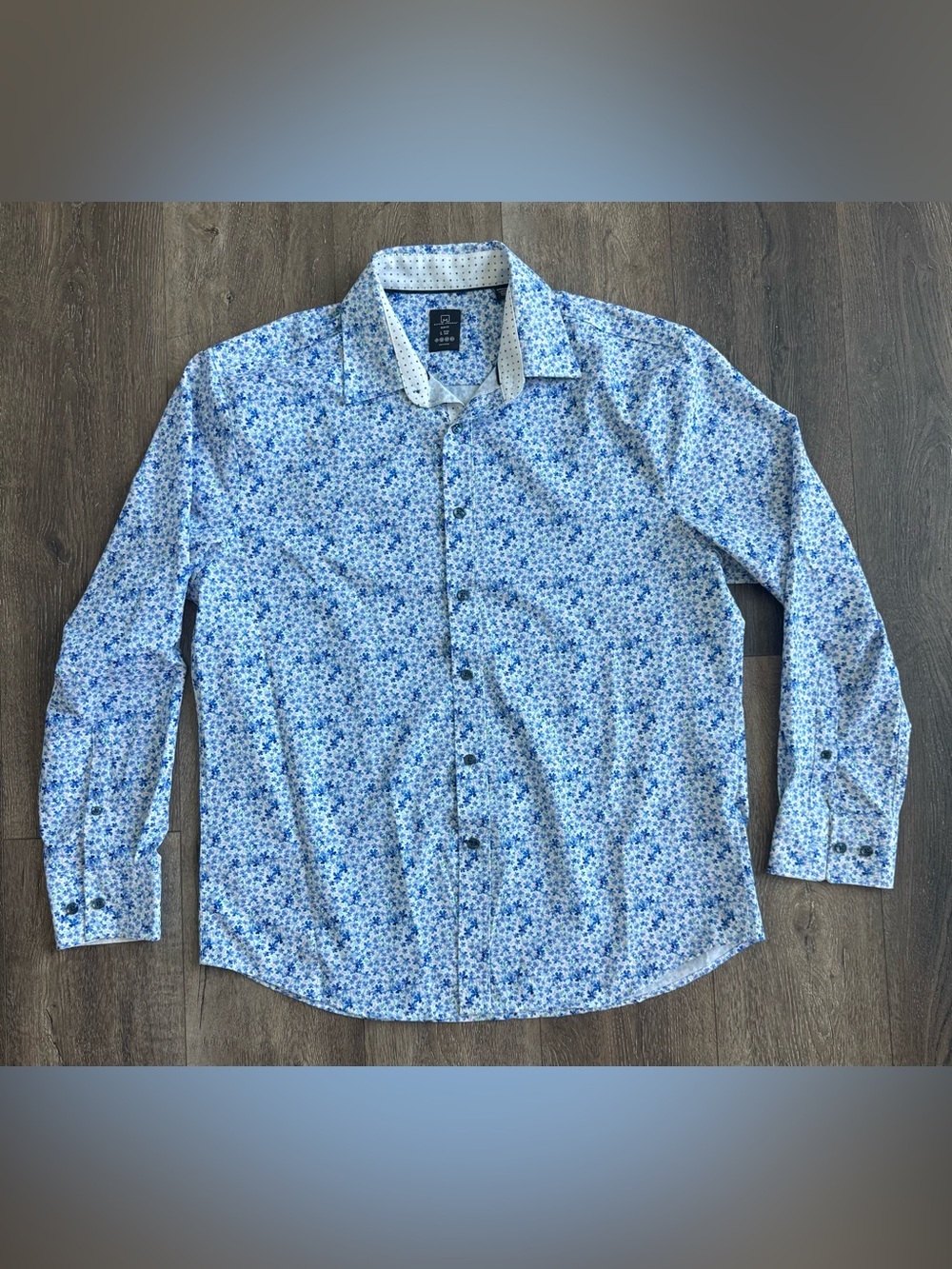 Michael Strahan Light Blue Floral Men's Long-Sleeve Button-Down Shirt Size L